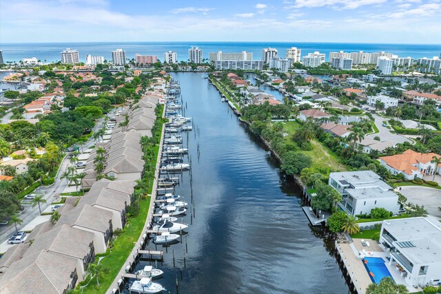 aerial view with a water view