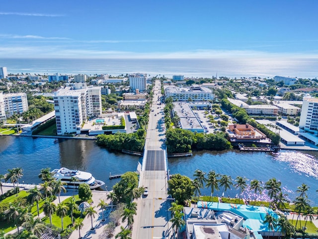 aerial view featuring a water view