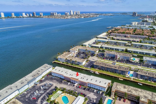 aerial view featuring a water view