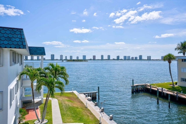 property view of water with a boat dock