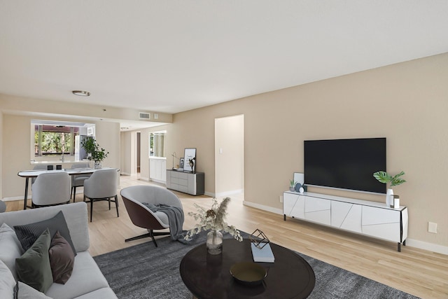 living room with light hardwood / wood-style flooring