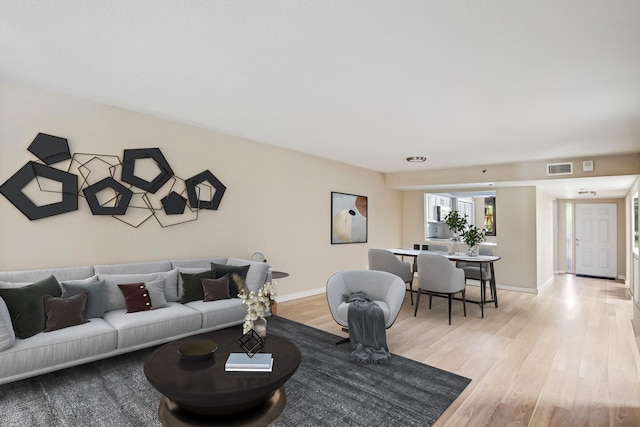 living room featuring light wood-type flooring