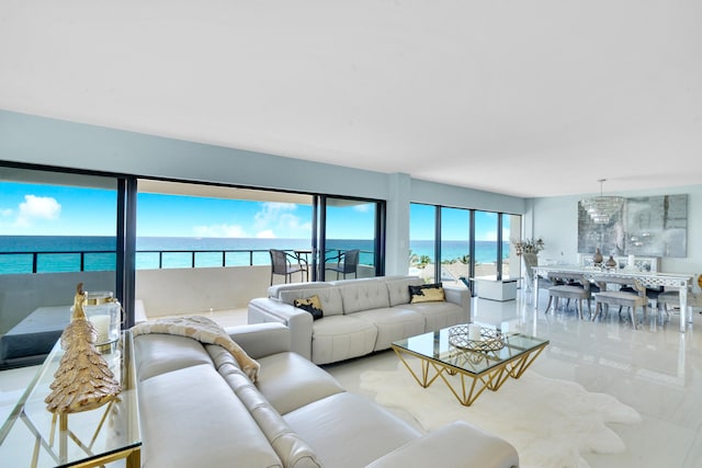 living room with a water view