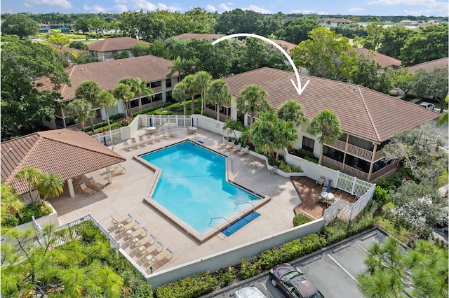 view of swimming pool with a patio area