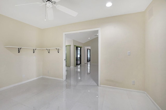 unfurnished room with ceiling fan