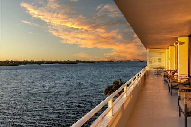 view of dock with a water view