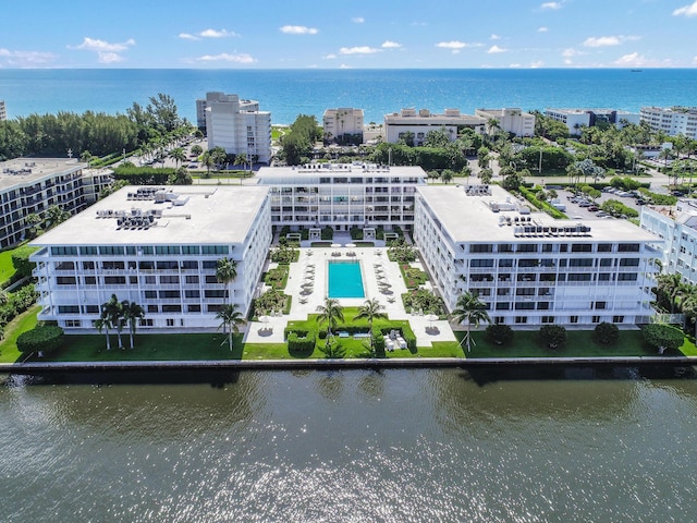 bird's eye view featuring a water view