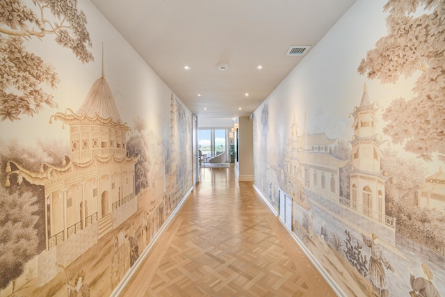 hallway with parquet flooring