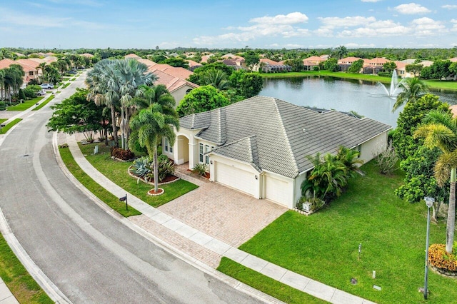 bird's eye view featuring a water view