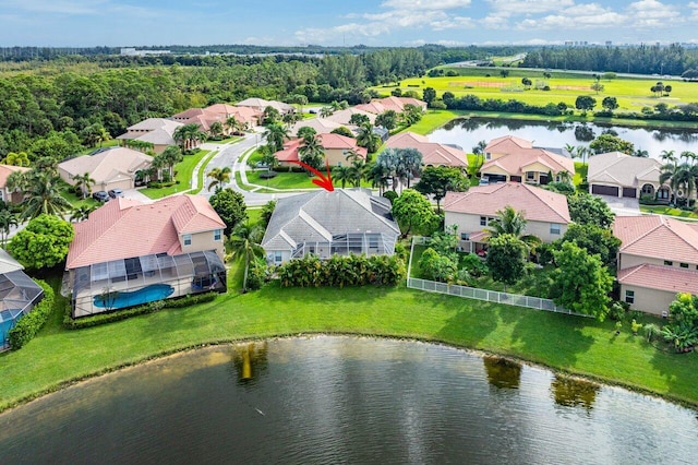 bird's eye view featuring a water view