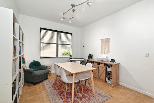 home office with light tile patterned flooring