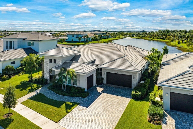 aerial view with a water view