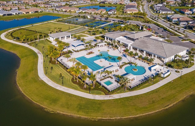 aerial view with a water view