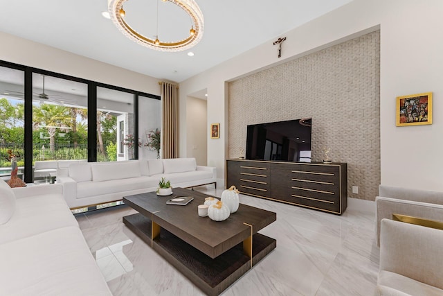 living room with a chandelier