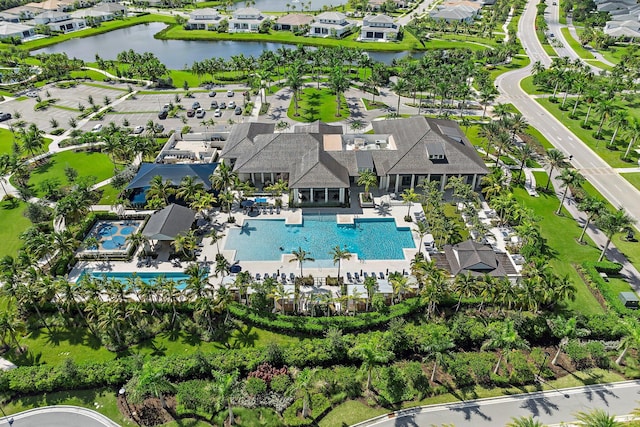 aerial view with a water view