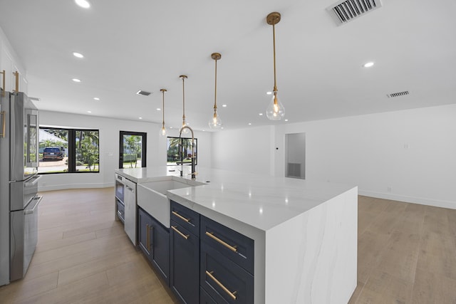 kitchen featuring open floor plan, visible vents, and recessed lighting