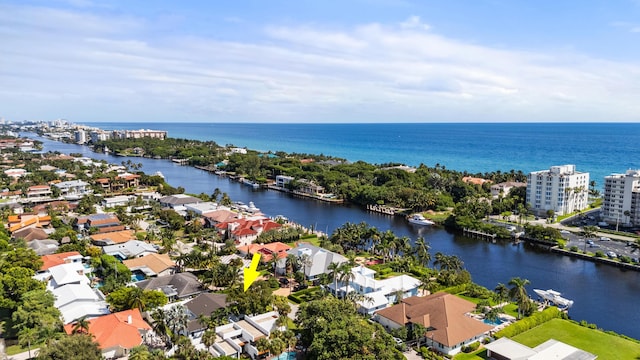 aerial view with a residential view and a water view