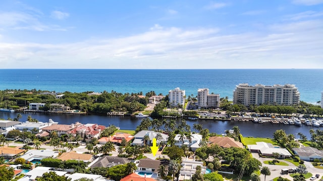 aerial view with a residential view and a water view