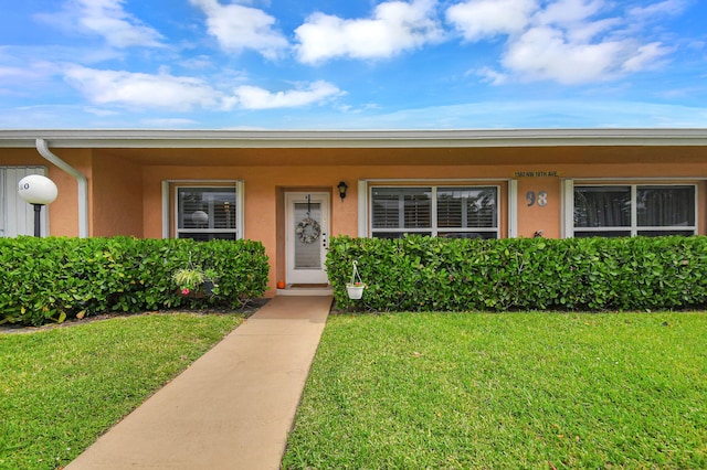 view of front of home featuring a front lawn and stucco siding