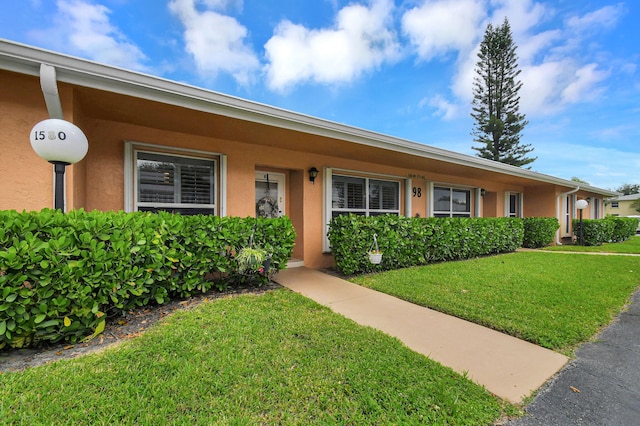 ranch-style house featuring a front lawn