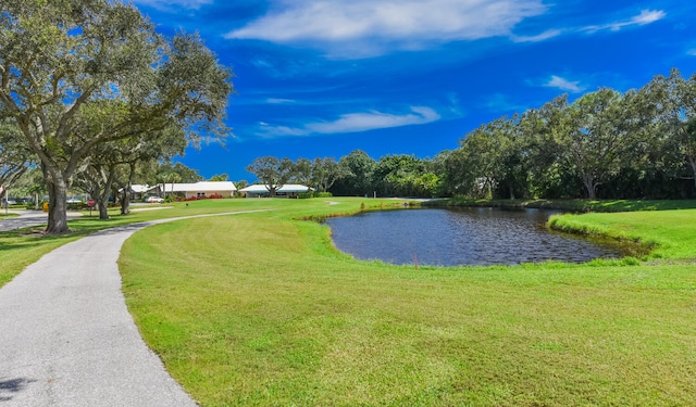 surrounding community featuring a yard and a water view