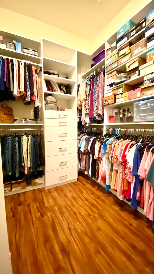 walk in closet featuring hardwood / wood-style floors