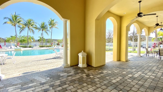 view of swimming pool featuring a patio area