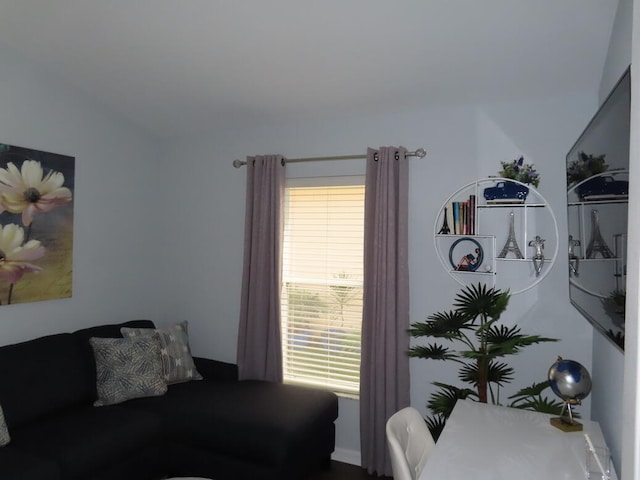 living room with lofted ceiling