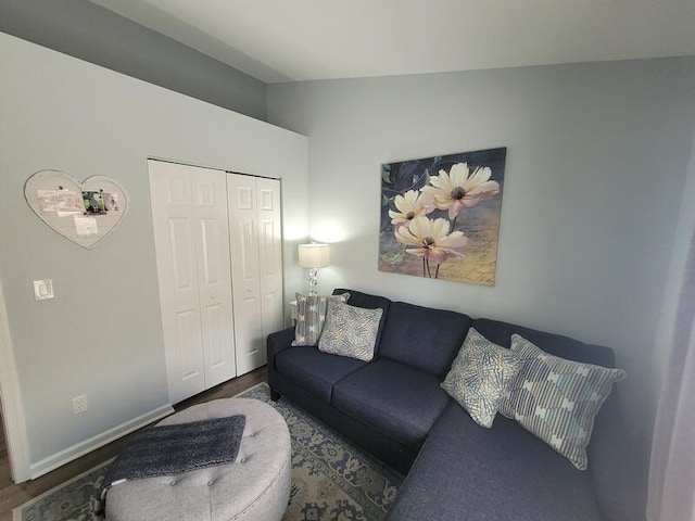 living room featuring hardwood / wood-style flooring and lofted ceiling