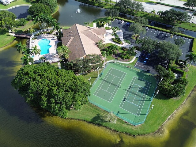 aerial view with a water view