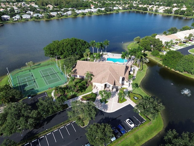 aerial view with a water view