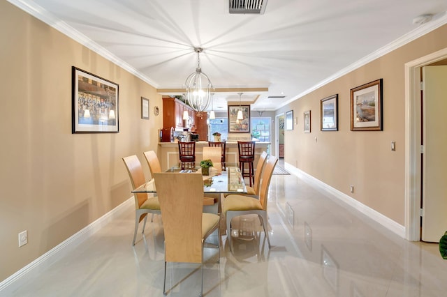 2721 SW 15th St Unit 203, Delray Beach, FL 33445 - dining area featuring ornamental molding, baseboards, and a chandelier