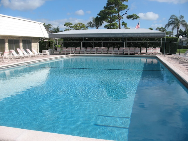 view of swimming pool featuring a patio