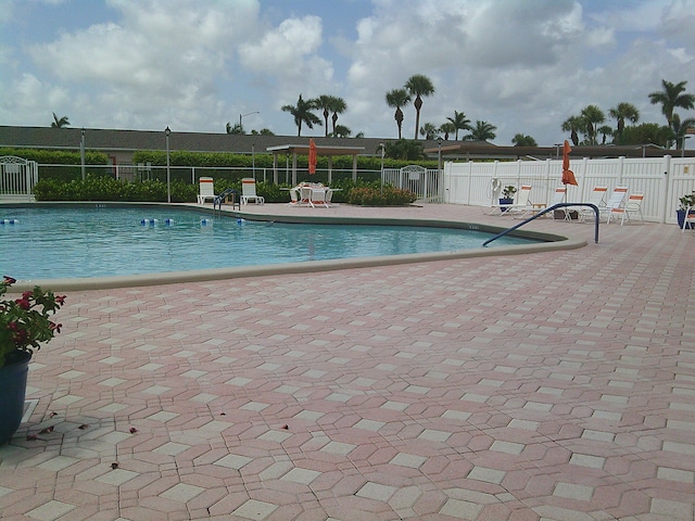 view of swimming pool with a patio