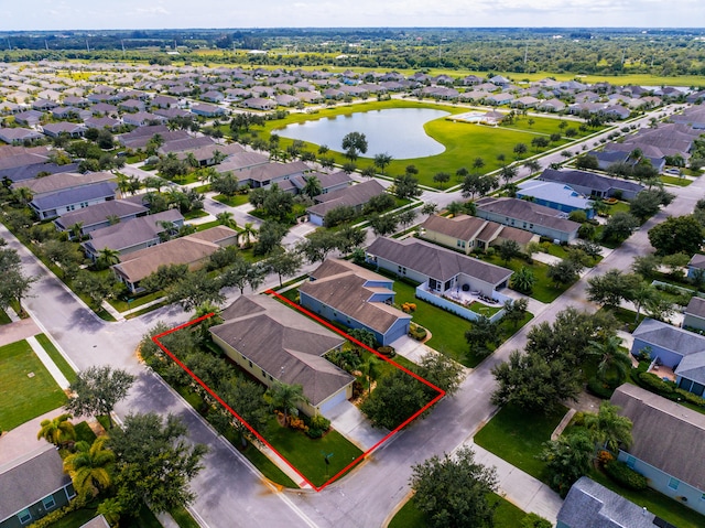 aerial view featuring a water view