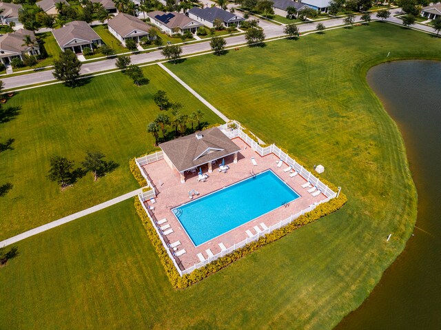 drone / aerial view featuring a water view