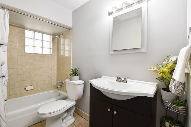 full bathroom featuring vanity, tile patterned flooring, toilet, and shower / bath combo