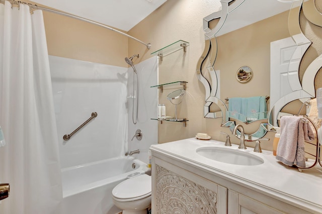 full bathroom featuring vanity, toilet, and shower / bath combo with shower curtain