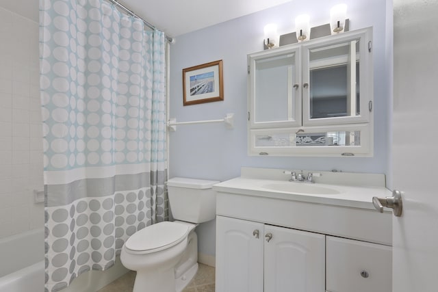 full bathroom with vanity, tile patterned flooring, toilet, and shower / bath combo