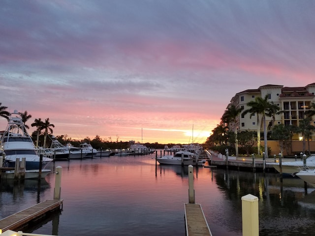 view of dock with a water view