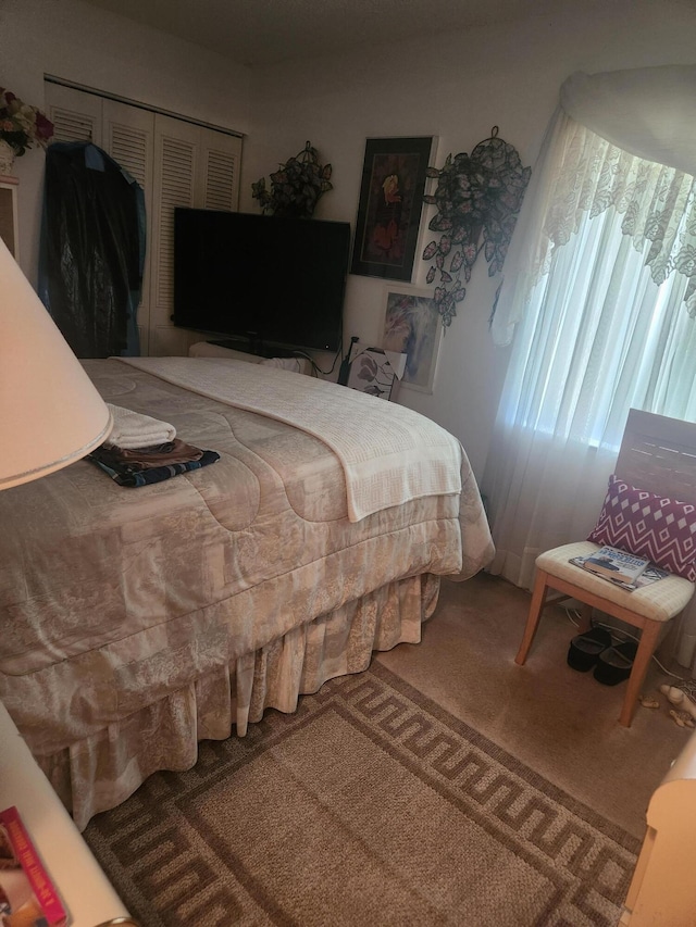 carpeted bedroom featuring a closet