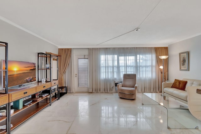 living room featuring ornamental molding