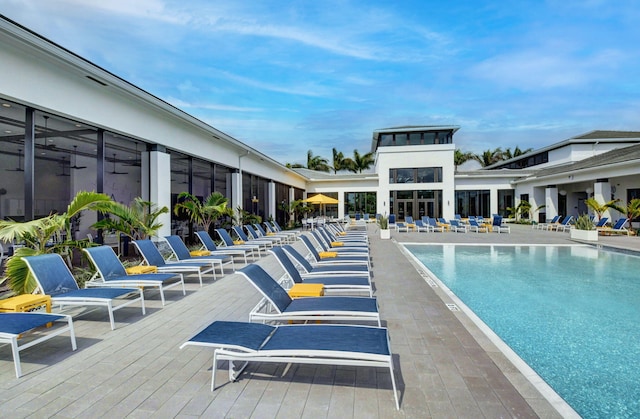 view of swimming pool featuring a patio