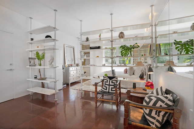 living room with dark wood-type flooring