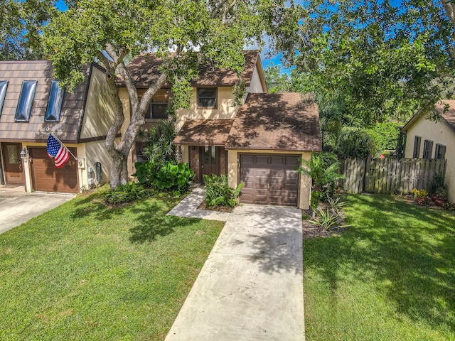 view of front of house with a garage and a front lawn