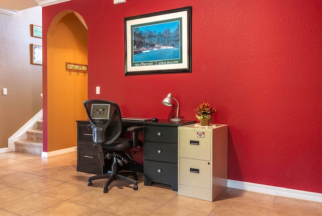 office area with light tile patterned floors