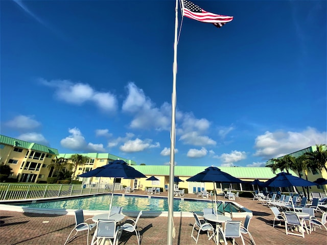 view of swimming pool with a patio