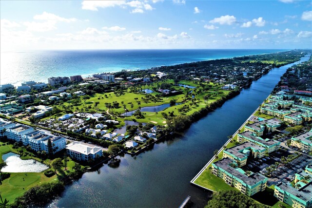 bird's eye view featuring a water view