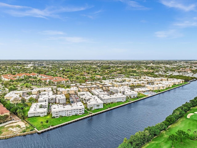 aerial view featuring a water view and a residential view