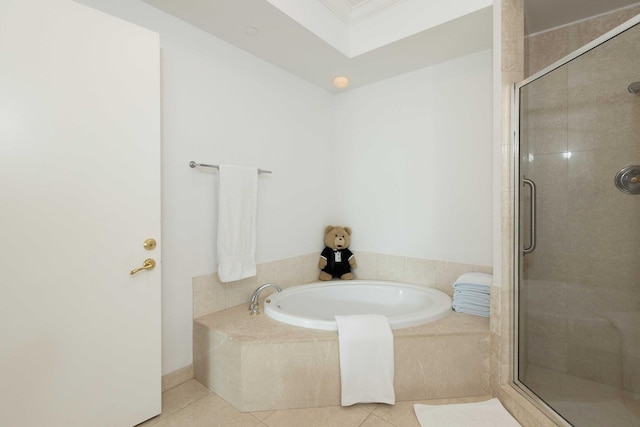 bathroom with plus walk in shower and tile patterned floors